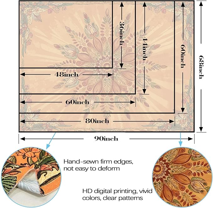 Accnicc Boho Floral Mandala Tapestry for Bedroom Bohemian Flower Wall Tapestry Aesthetic Small Vintage Orange Hippie Indian Tapestries Wall Hanging for Living Room Dorm Decor 60 x 44 Inch