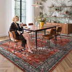 Moynesa Leopard Washable Rugs, 8x10 Area Rugs for Living Room, Soft Large Vintage 8x10 Bedroom Rug, Botanical Non Slip Ultra Thin Floor Carpet for Dining Room Home Office, Rust