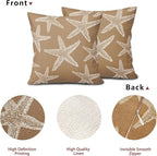 Kawani Tan Brown Starfish Ocean Pillow Covers 16X16 Inch Summer Nautical Coastal Beach Decorative Pillow Cases Set of 2 Cotton Linen Throw Pillows Seasonal Home Decor for Sofa Couch Cushion Outdoor