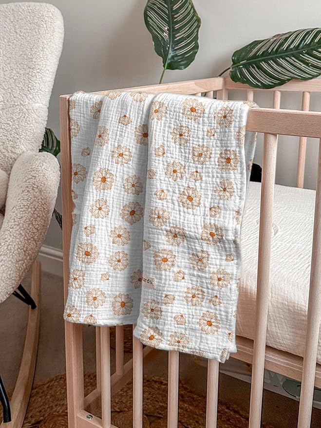 meowcards Muslin Swaddle Blankets for Baby, Unisex Baby Boys Girls Essentials, Large 47 x 47 inches, Boho Receiving Blankets Newborn Registry Must Haves (Flower-A, Simple)