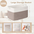 Goodpick 105L Extra Large Blanket Basket 25" x 16" x 16" Cotton Rope Storage Baskets for Organizing, Baby Laundry Basket with Handles, Rectangle Woven Baskets for Storage, Brown