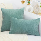 decorUhome Chenille Aqua Haze Spring Euro Sham Throw Pillow Covers 26x26 Inch Set of 2, Decorative Soft Couch Pillow Covers Solid Dyed Accent Farmhouse Neutral Square Pillow Cases for Sofa