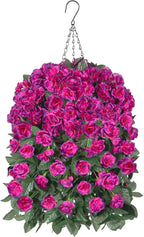Artificial Geraniums Flowers Fake Hanging Baskets for Spring Outdoor Decor, Faux Hanging Plants Outdoors in Planter Silk Vines UV Resistant Look Real for Outside Garden Balcony Patio Porch, Fuchsia