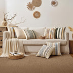ANRODUO Pack of 1 Boho Decorative Throw Pillow Covers 18x18 Farmhouse Cushion Case Striped Chenille Pillow Cases Square Pillow Covers Accent Neutral Pillowcase for Sofa Couch Bed, Gray Blue Stripe