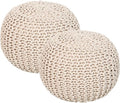REDEARTH · Round Pouf Ottoman - Hand Knitted Cable Boho Poof Home Décor Pouffe Circular Footrest for Living Room - Nursery - Bedroom - Lounge 100% Cotton (19.5"x19.5"x14") - Ivory, Set of 2