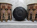ARTOUARZAZATE Premium Moroccan Leather Pouf Cover, Ottoman Footstool Hassock 100% Real Natural Leather pouffe, Home Gifts, Wedding Gifts, Foot Stool (All Black)