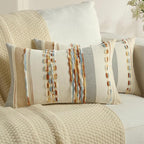 FUTEI Rust Blue Yellow Decorative Throw Pillow Covers 12x20 Inch Set of 2, Soft Tufted Striped Textured Accent Pillow Case,Boho Pillows for Couch Decor