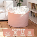 CLHMILY&Z Round Cotton Rope Storage Basket in Living Room, Bedroom, Laundry Room for Toy, Clothes, Blanket, Pillow (Pink, XLarge(14.2"x22"))