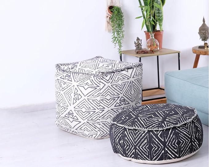 Mandala Life ART Pouf Ottoman - 20x20x20 - Foot Rest Stool White Cube