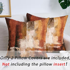 Qahing Burnt Orange Abstract Pillow Covers 18x18 Abstract Rust Art Painting Decorative Throw Pillowcase Modern Artwork Square Couch Cushion Cover for Living Room Sofa Accent Home Decor, Set of 2