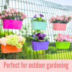 LaLaGreen Outdoor Hanging Planter (11.2 Inch, 6 Pack) Light Blue, Green, Neon Pink, Dark Blue, Orange, Peachy Pink Metal Iron Window Box Flower Pot Deck Railings Fence Rails Buckets Porch Garden Decor