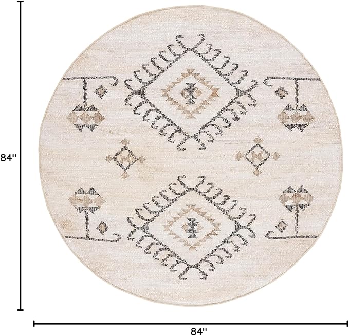SAFAVIEH Kilim Collection 7' Round Ivory/Black KLM762A Flatweave Premium Jute Living Room Dining Bedroom Foyer Area Rug
