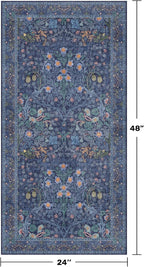 Dark Blue Washable 2x4 Entry Rug - Front Door Rugs Indoor, Vintage Floral Style Small Rug for Kitchen, Bathroom, Non-Slip Boho Navy Entryway Décor