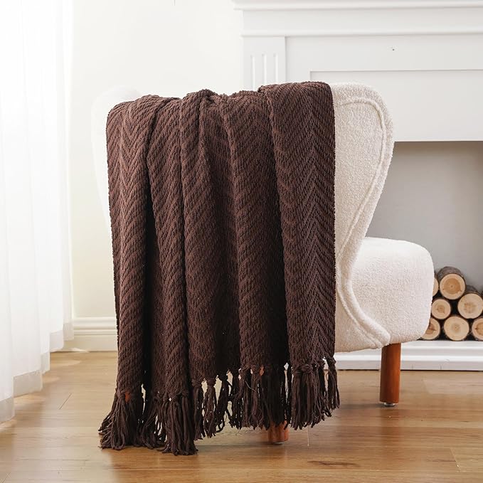 BATTILO HOME Dark Brown Throw Blanket for Couch, Super Soft Cozy Warm Chocolate Throw for Twin Bed, Living Room Chair Bed Sofa Home Decor, 60" x 80"