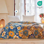 Boho Throw Blanket - 100% Cotton Ultra Soft Muslin Spring Blanket, 60"x80" Lightweight Floral Bird Framhouse Bedding Blanket for Bed, All Season Blue Bohemian Bedroom Home Decor Quilt