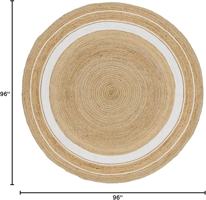 Unique Loom Braided Jute Collection Classic Quality Made Natural Hand Woven with Coastal Design Area Rug (8' 0 x 8' 0 Round, Natural/ Ivory)