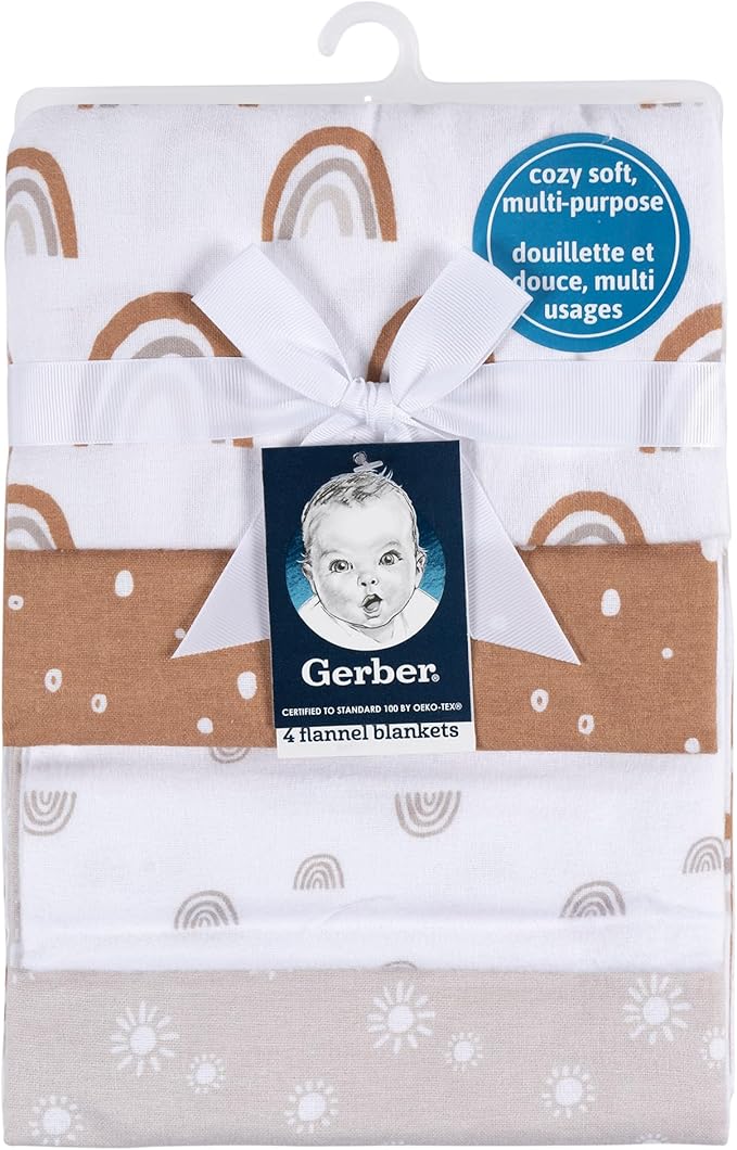 Gerber Unisex Baby 100% Cotton Flannel Receiving Blankets 30x30 Inches (Pack of 16), Boho Rainbow, One Size
