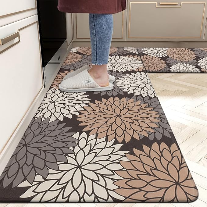 HEBE Anti Fatigue Kitchen Rug Sets 2 Piece Non Slip Kitchen Mats for Floor Cushioned Kitchen Rugs and Mats Waterproof Comfort Standing Mat Runner for Kitchen,Home Office,Sink,Laundry