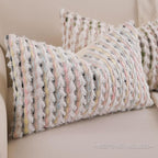 Boho Lumbar Pillow Cover 12x20 Inch Pack of 1 Farmhouse Rectangle Decorative Couch Throw Pillow Cover Macaron Chenille Tufted Striped Pillowcase for Living Room Sofa Bed