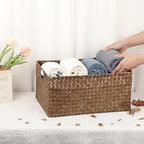 Hipiwe Seagrass Storage Baskets Bin for Shelf Handwoven Wicker Baskets Built-in Handles Rectangular Closet Bedroom Organizer Box Multipurpose Storage Basket Organizer,16.1"L x11.8"W x7.7"H
