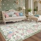 Lahome Vintage Floral Area Rugs 8x10,Large Rugs for Living Room Boho Area Rug Machine Washable, Low Pile Bedroom Rugs 8x10 Carpet for Office Rug Playroom Dining Room Nina（Cream/Green）