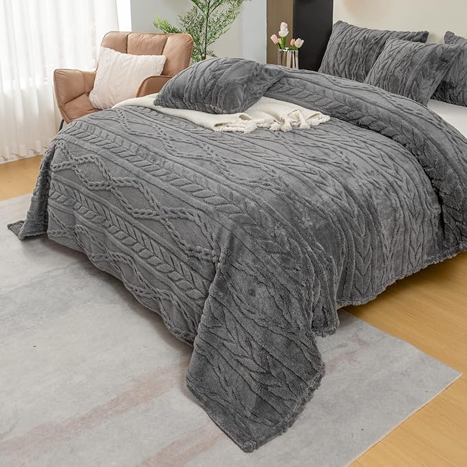 YUSOKI Sherpa Large Throw Blanket Single Layer,Light Weight(1.7lb),370GMS-3D Stylish Design for Gift Home Decor (Grey,50"x65")