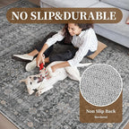 MontVoo-Vintage Area Rug 6X9 Grey Rugs for Living Room-Soft Distressed Printed Rugs for Bedroom-Non Slip Carpet-Machine Washable Rug for Dining Room Living Room Bedside Office