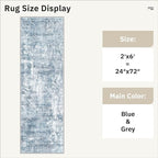 Runner Rug 2'x6' Abstract Washable Non-Slip Runner Rugs for Kitchen Bathroom Laundry Room Blue Vintage Floor Carpet Runners for Hallway Entryway