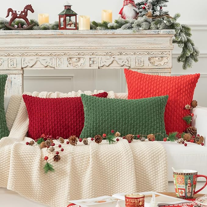 Kevin Textile Valentines 12x24 Inch Pillow Cover 1 Pack Boho Decorative Soft Striped Corduroy Lumbar Farmhouse Color Accent Rectangle Cushion Case for Living Room Couch Sofa Bed, Burgundy