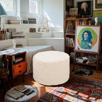 Round Pouf Ottoman 20 x 20 x 14 Inches Boho Poof Home Decor Floor Pouffe Ottoman Foot Rest for Couch Sofa Bean Bag Chairs Living Room Bedroom (Linen White)