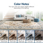 Lessymo 5x7 Area Rug for Living Room - Machine Washable Area Rugs, Super Soft Faux-Wool Area Rugs for Bedroom Kitchen, Boho Area Rug Vintage Floral Non-Slip Low Pile, Brown