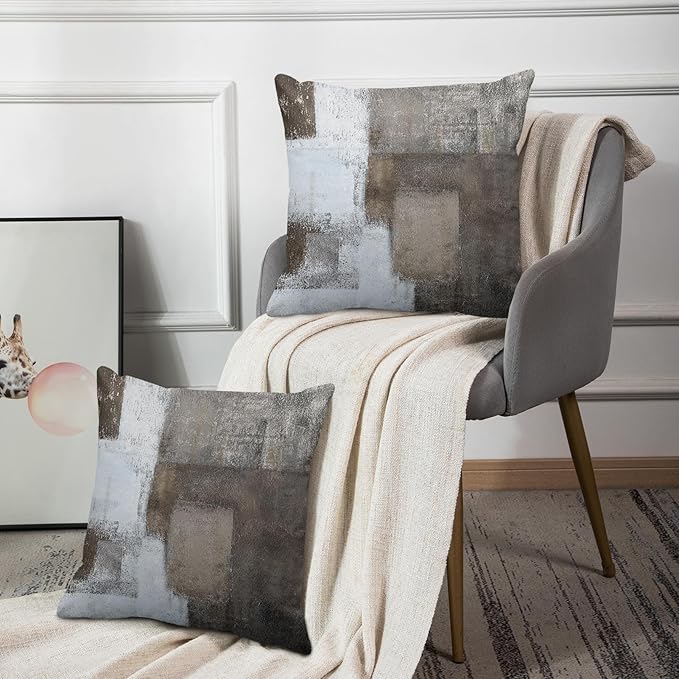 Emvency Set of 2 Brown White and Grey Throw Pillow Covers Modern Abstract Painting Decorative Pillow Cases Home Decor Standard Square 18x18 Inches Pillowcases