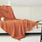 Throw Blanket for Couch Bed, Sofa Knit Blanket Farmhouse Throw for Living Room, Decorative Fall Throw Blanket for Chair, Outdoor Textured Boho Blanket（Rust 51x67In）