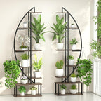 Plant Stand Shelf Rack Indoor with 6 Built in Grow Light, 7 Tiered 65" Tall Black Large Lighted Half Moon Curved Plant Stand for Indoor Growing, 2 Pack Arch Sturdy High Herb Flower Shelving
