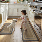 KIMODE Anti Fatigue Kitchen Mats 17"x47"+17"x29", Farmhouse Kitchen Rugs Sets of 2, Non Slip Kitchen Mats for Floor, Cushioned Comfort Standing Mats for Sink Laundry Office Desk Grey/Brown