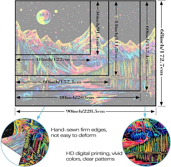 Zussun Blacklight Mountain Forest Tapestry for Bedroom Aesthetic Hippie Pine Tree River Lake Tapestries Wall Hanging Glow in The Dark Moon and Stars Wall Tapestry for Living Room Dorm 80 × 60 Inch
