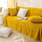 YUSOKI Sherpa Large Throw Blanket Single Layer,Light Weight(1.7lb),370GMS-3D Stylish Design for Gift Home Decor (Mustard Yellow,50"x65")