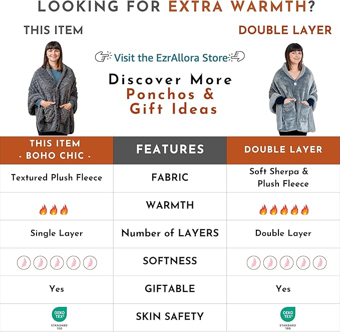 Boho Chic Wearable Blanket -No Sleeves Drape&Go- Poncho Blanket Wrap Shawl - Gifts for Grandma and Mom