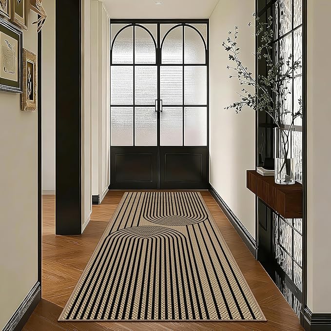 2x6 Kitchen Runner Rug for Hallways Outdoor Rug Easy Jute Rug Washable Low-Pile Non-Slip Area Rug Indoor Outdoor Carpet for Bedside Laundry Entryway Porch Long Door Mat Black Rainbow Floor Mats