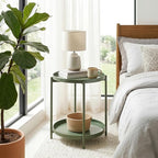 TeoKJ 2 Tier Green Side Table, Folding Round Metal End Table Small Nightstand with Two Removable Tray for Bedroom Living Room Bedside Small Spaces Dark Green