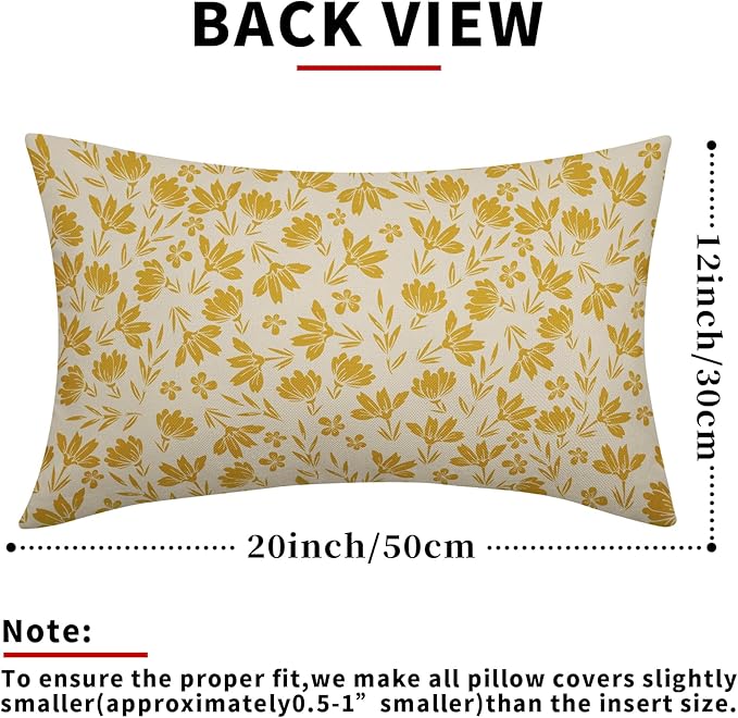 Yellow Floral Pillow Covers 12x20 Set of 2 Vintage Rustic Old Style Cute Small Flower Yellow Cream Print Decorative Outdoor Pillowcases Farmhouse Throw Cushion Case Decor for Couch Sofa Bed