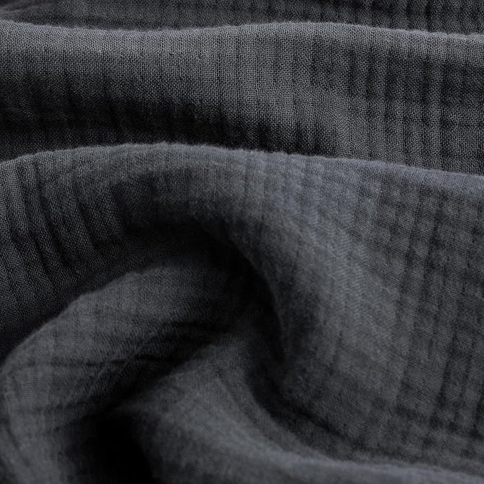 FOSSA Muslin Blanket with Fringe - 4-Layer 100% Cotton Gauze Super Soft & Breathable Throw -Lightweight Decorative Cooling Blanket for Bed, Sofa, Office (Dark Gray, Throw (60" × 50"))