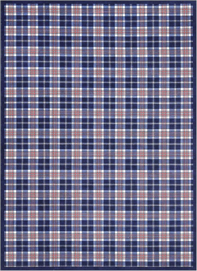 GarveeHome Checkered Area Rugs 6x9 for Living Room, Machine Washable Non Slip Backing Rug, Stain Resistant Low-Pile Indoor Carpet for Bedroom Dining Room Office Nursery Blue