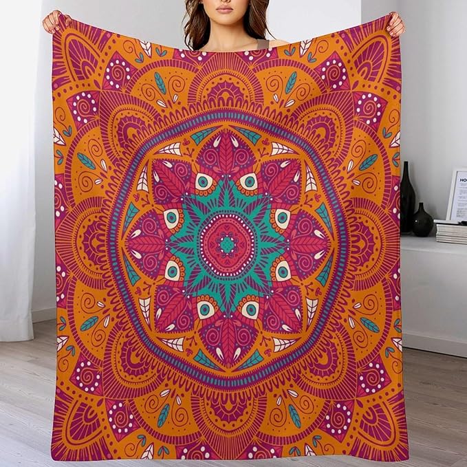 Mandala Throw Blanket Indian Abstract Hippie Bohemian Art Floral Texture Pattern Blanket for Sofa Bed Couch Chair Or Dorm 50"x60"