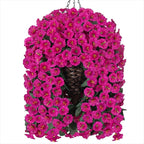 HyeFlora Artificial Fake Hanging Flowers Plants Baskets for Outdoor Outside Decoration, Faux Silk UV Resistant Realistic Fuchsia Morning Glory Planter for Home Porch Patio Balcony Garden Yard