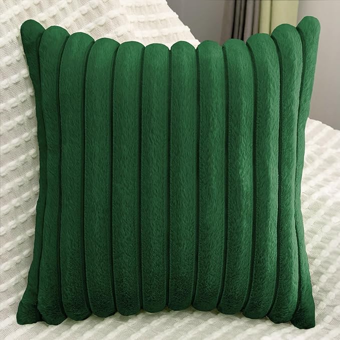 2 Pack 18x18 Pillow Cover Velvet Pillow Covers, Faux Fur Square Throw Pillow Covers for Living Room Decorations Throw Pillow Case, Throw Pillow Cover Cushion Cover for Sofa Bedroom Car, Dark Green