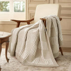 Amélie Home Checkered Knit Throw Blanket for Couch, Chenille Texture Decorative Soft Blanket for Sofa & Chair, 60"x80", Beige & Ivory