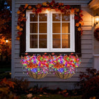 GOESWELL Outdoor Fall Basket with Artificial Flowers: 10 Inch Solar Hanging Faux Silk Flower Basket with String Lights for Porch Patio Wall Tree Decor - Autumn Home Garden Decor for Outdoor