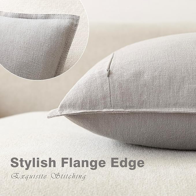 Foindtower Pack of 2, Decorative Linen Soild Throw Pillow Covers Soft Accent Cushion Case Boho Farmhouse Pillowcase for Chair Couch Sofa Bedroom Living Room Home Decor 20 x 20 Inch Light Rustic Gray