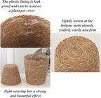 4 Pcs Seagrass Planter Basket Flower Pots with Plastic Liners 5.1 in,7 in, 9 in,10.2 in Hand Woven Plant Basket with Flower Pot Chain, Perfect for Indoor Outdoor Flower Pots Decoration